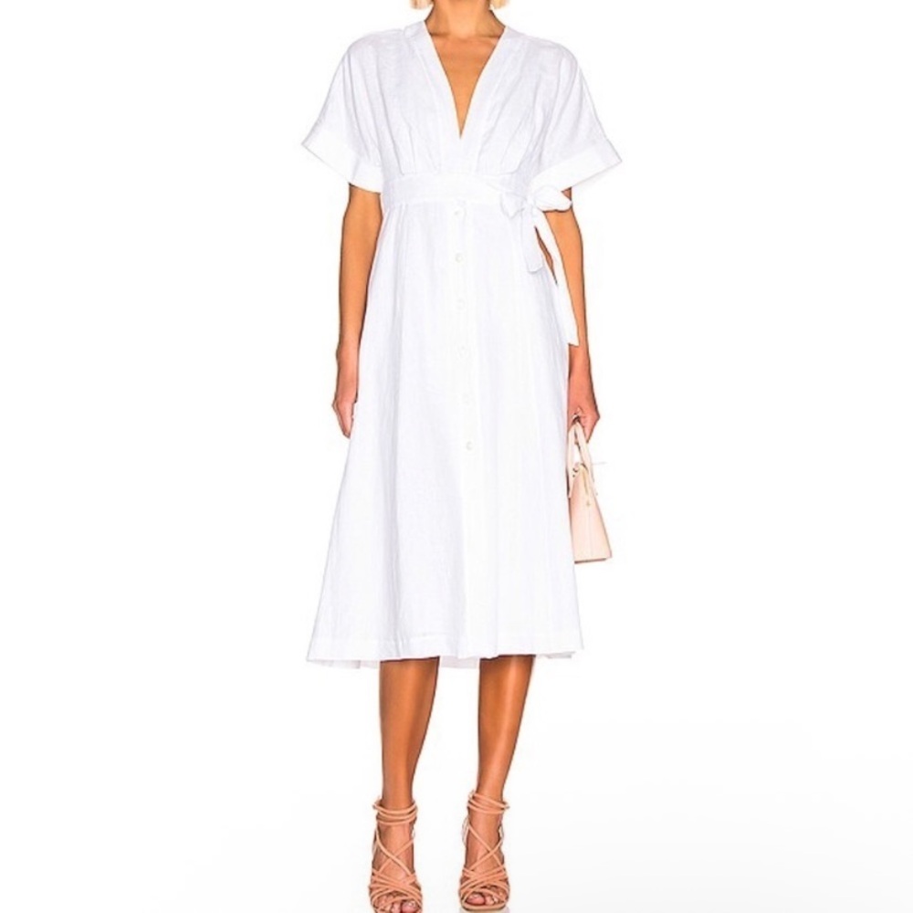 EQUIPMENT High Quality White Linen Tie Waist Dress
